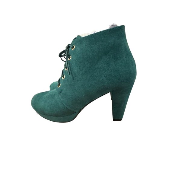 Green Ankle Booties Lace-Up High Heel Shoes - Picture 1 of 7